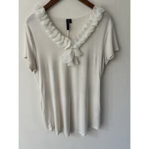 Susan Lawrence Ruffle Collar Size Large Short Sleeve Top Ivory Y2K 90s Fairycore